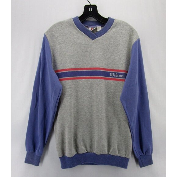 VINTAGE Wilson Sweater Large Tall Gray Pullover Raglan Baseball 90s - Picture 1 of 10